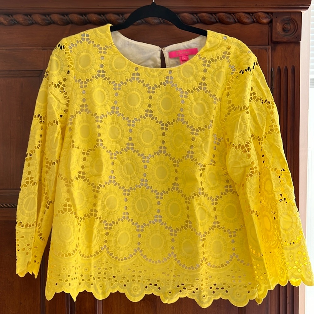 Beautiful sunny yellow eyelet top from Lilly!